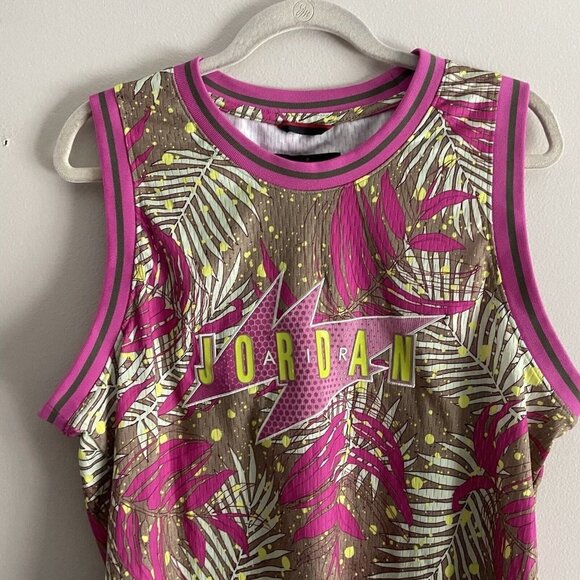 Nike Air Jordan Men SZ M "Wings" Pink/Green Floral Loose Fit Jersey - Picture 4 of 10